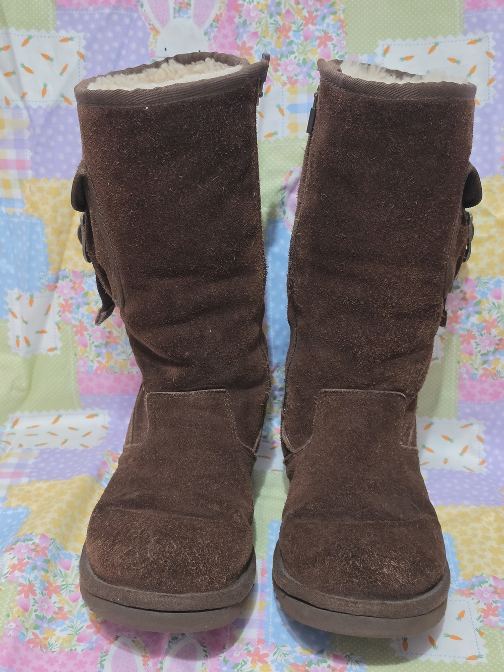 UGG Kids Brown Suede Shearling-Lined Mid-Calf Boots